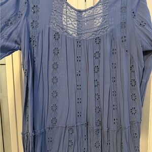 Blue Eyelet Detail Women's Blouse